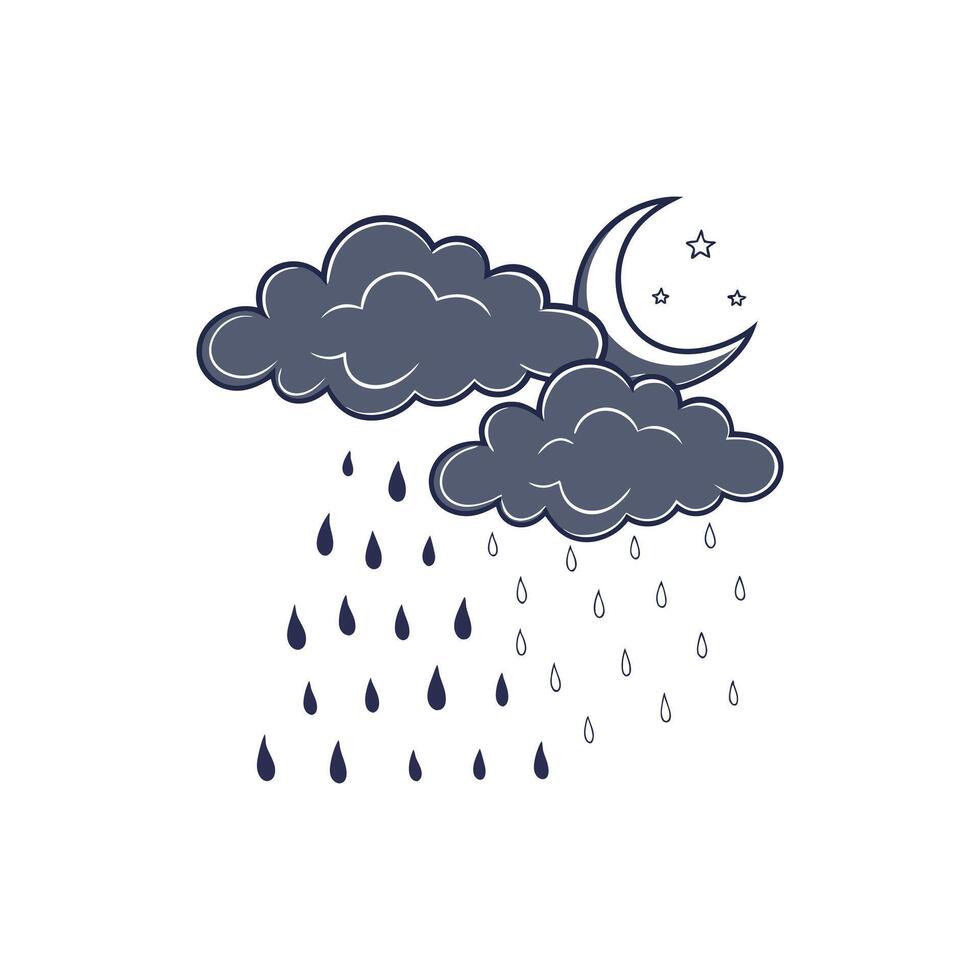 Rainy weather with clouds and moon illustration vector
