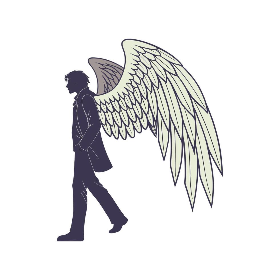 A man with wings walking down the street vector