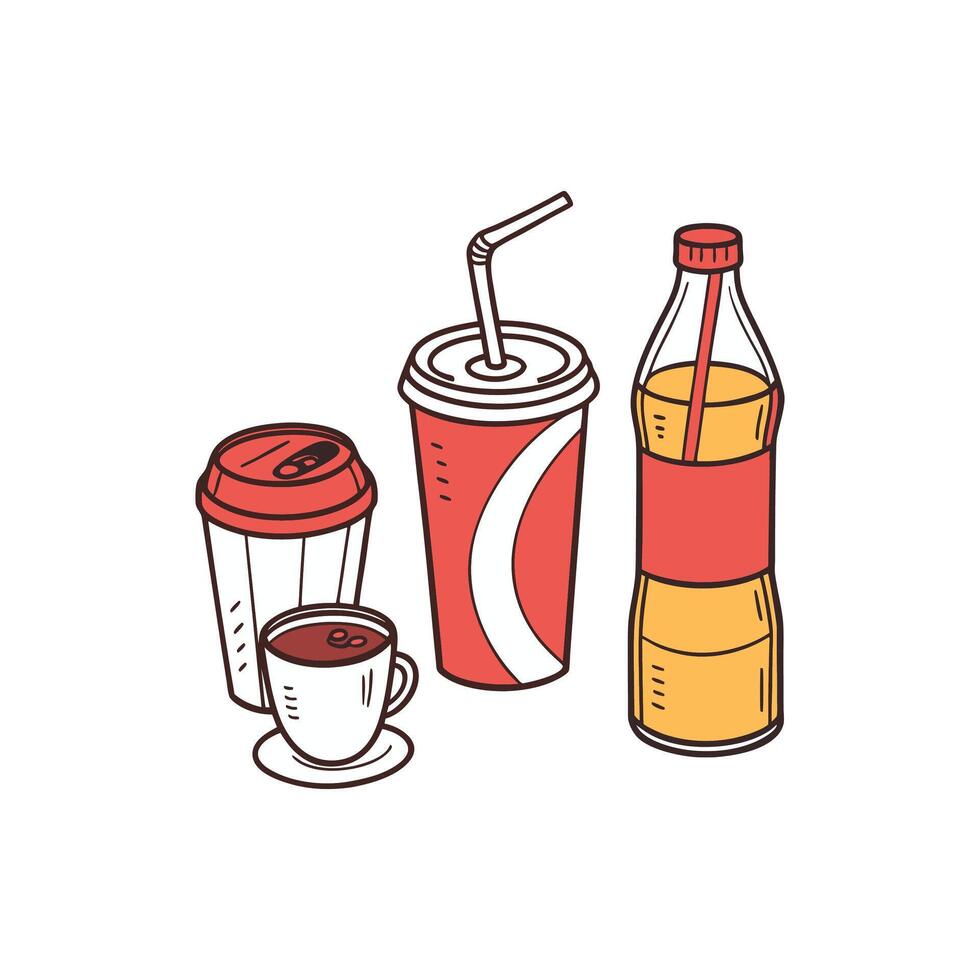 Coffee, soda and juice on a white background vector