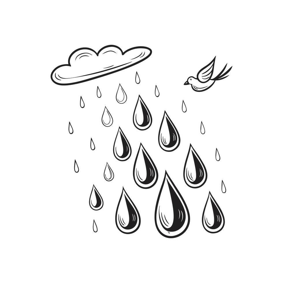Rainy day with cloud and bird illustration vector