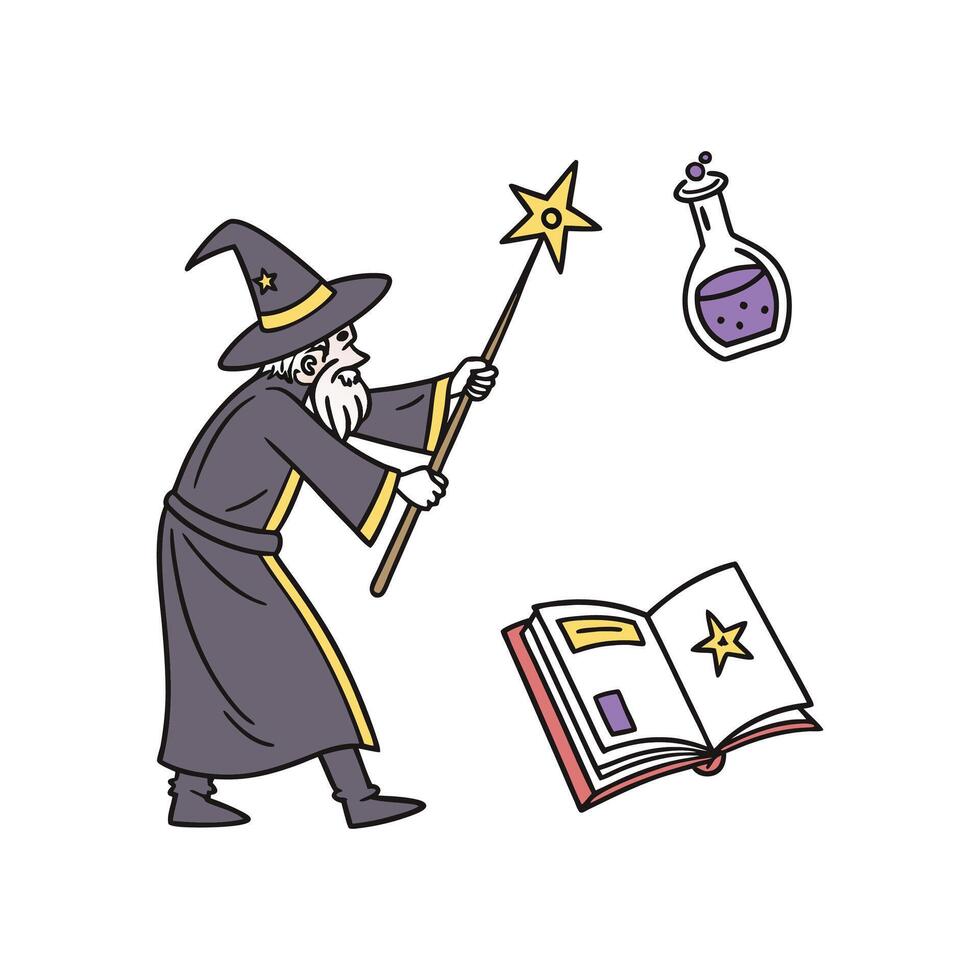 A wizard holding a wand and a book vector