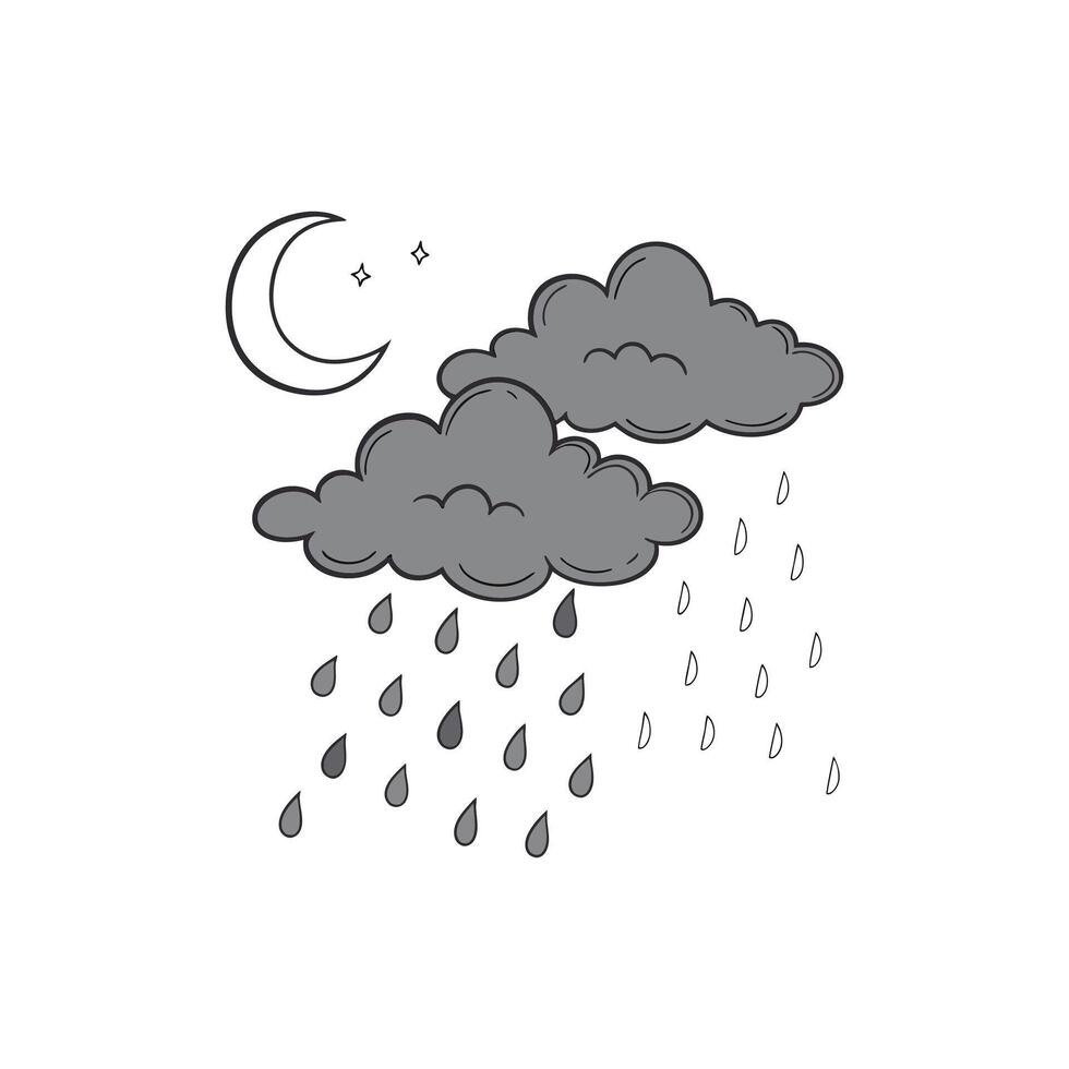 Rainy day with moon and clouds illustration vector