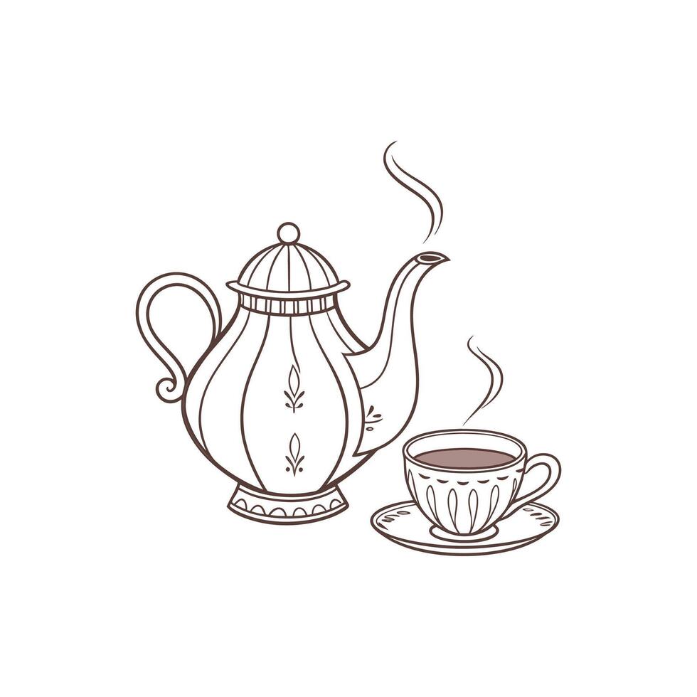 A teapot and cup of tea on a white background vector