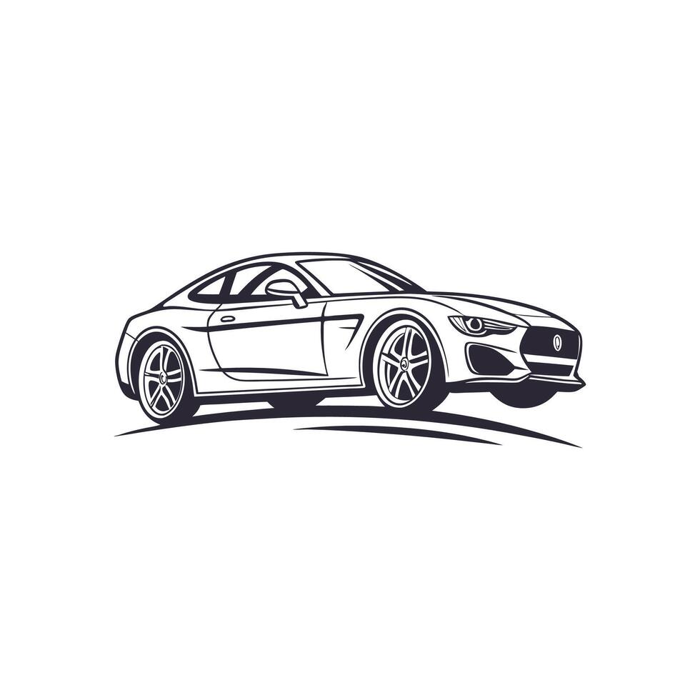 A black and white drawing of a sports car vector