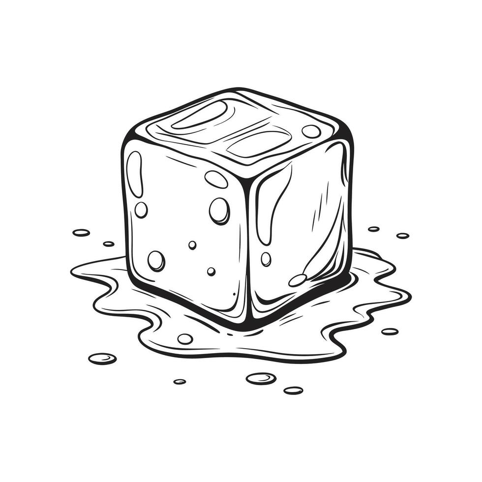 Ice cube with liquid on it in a doodle style vector