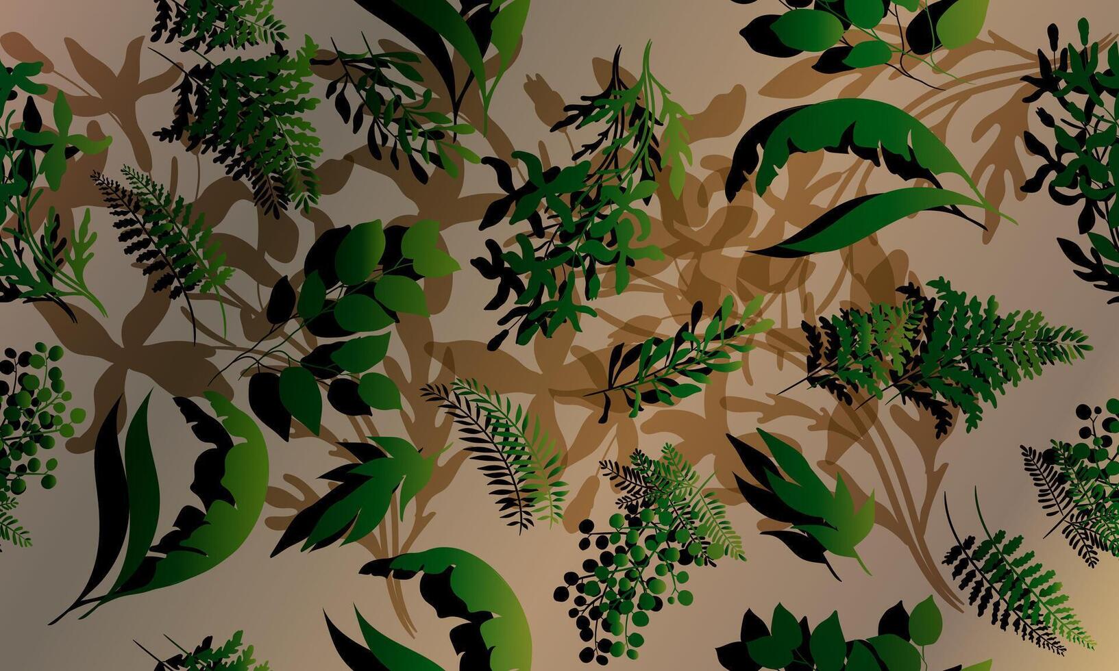 Tropical leaves seamless pattern. nature leaves dark background. exotic floral with shadow. artistic wallpaper. vector