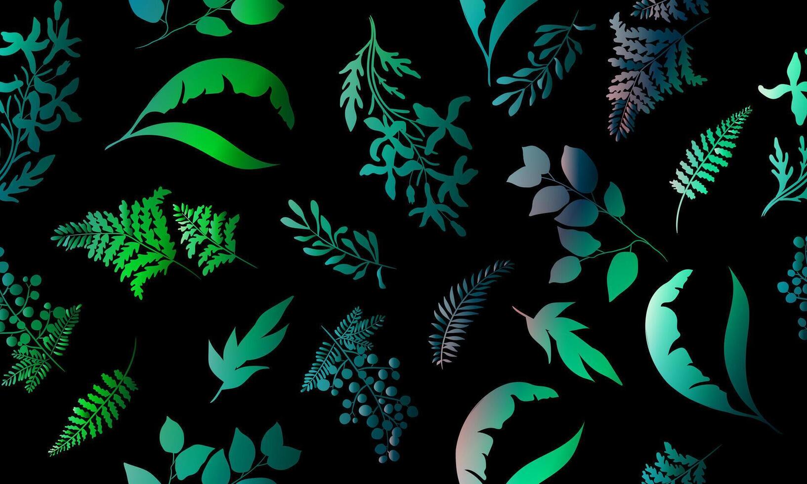 Tropical leaves seamless pattern. colorful leaves dark background. exotic floral nature background. vector