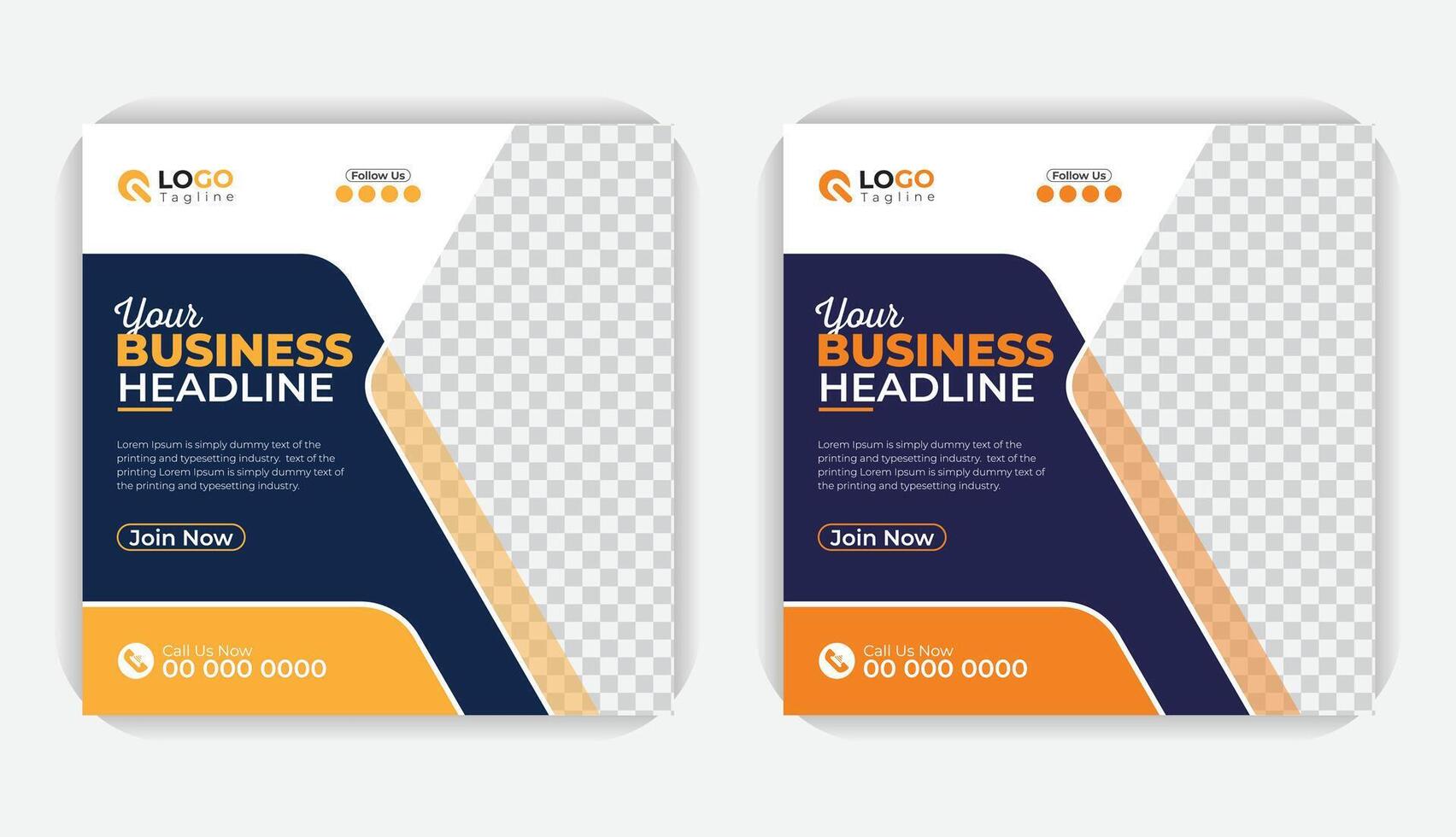 Unique and professional colorful square banner or social media post design template for online marketing, with 2 color variation vector