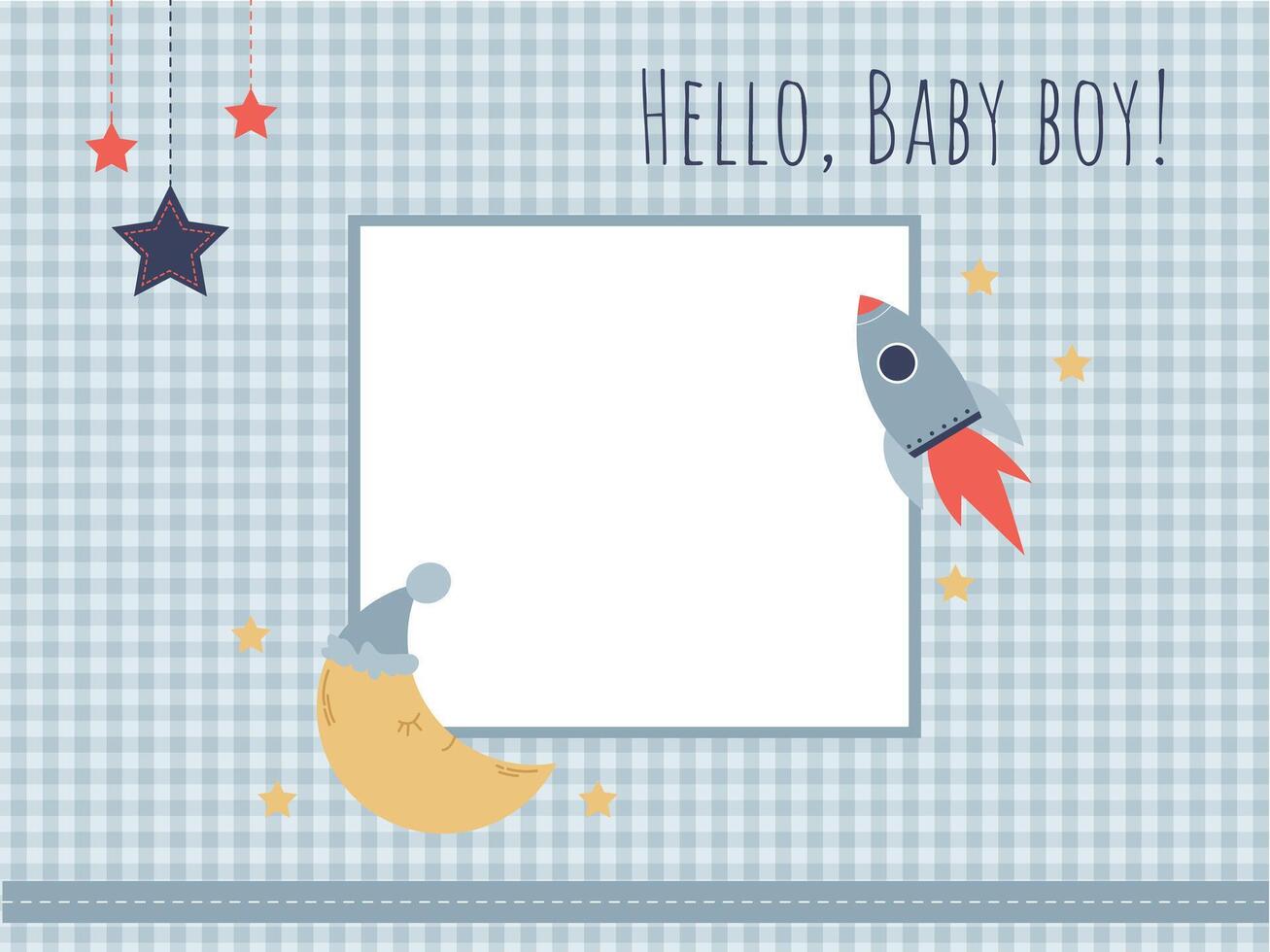photo page template for a children's album with a space rocket moon and stars for a little boy vector