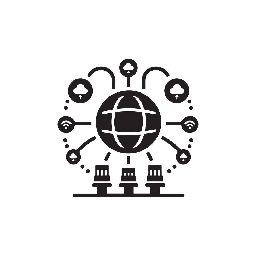 The icon of the internet is shown in black and white vector