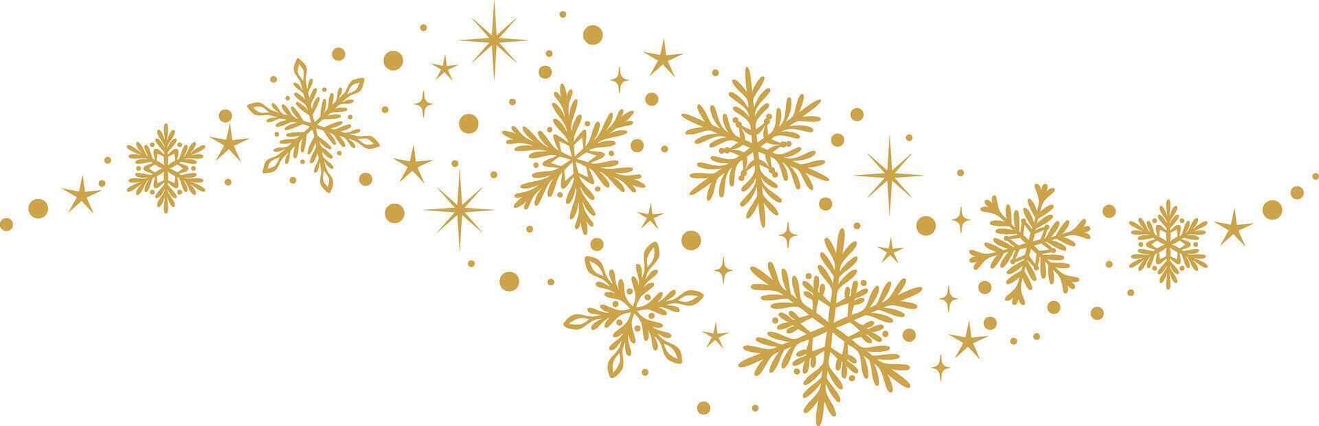 Gold snowflake banner, decorative snow wave illustration border, winter holiday clip art design vector