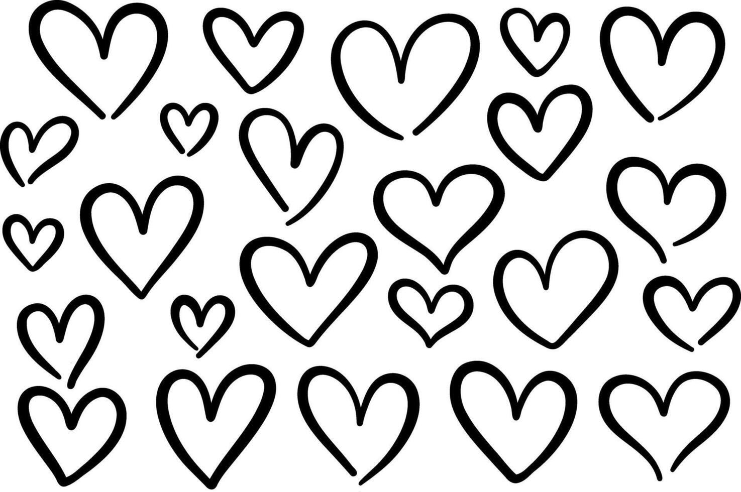 Heart set, line art doodle illustration, cartoon simple minimalist clip art collection vector