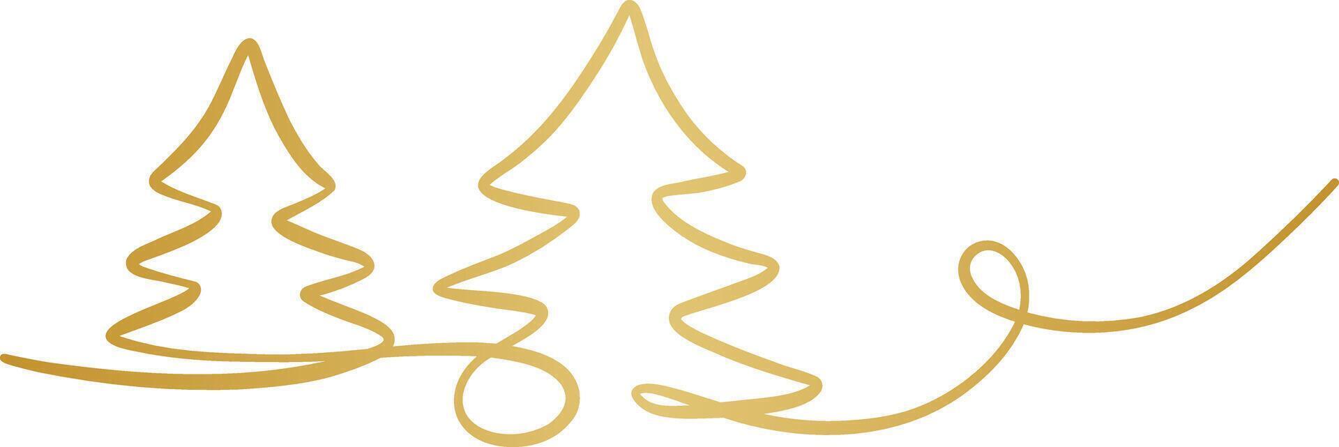 Tree swirl line art banner, festive gradient gold holiday ribbon clip art isolated vector