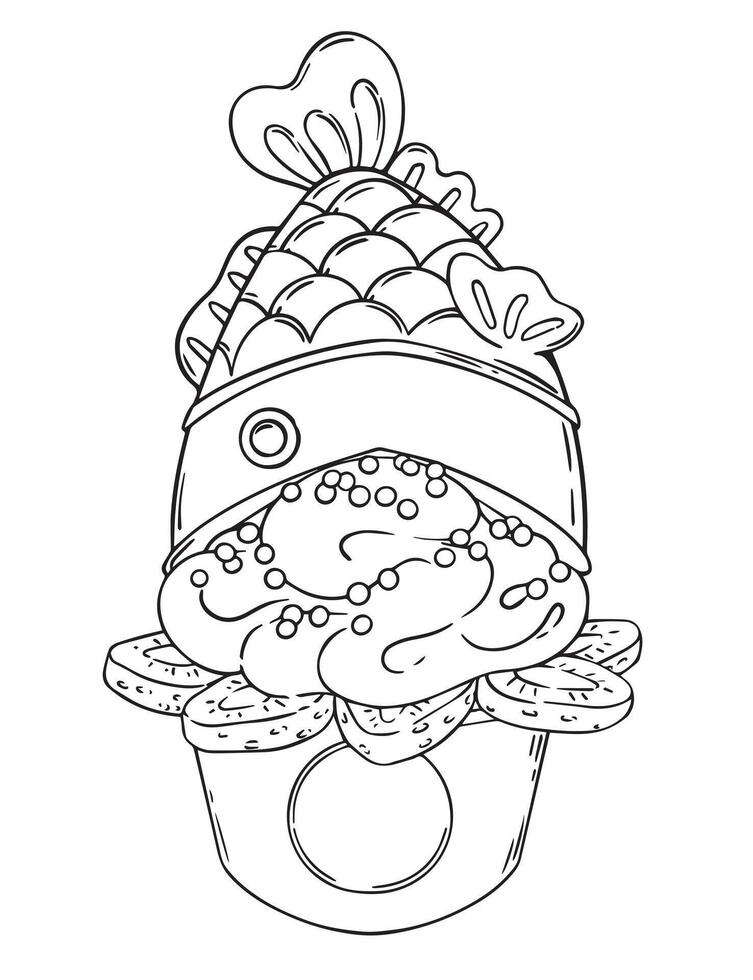 illustration of asian sweet, street food. ice cream fish. coloring book vector