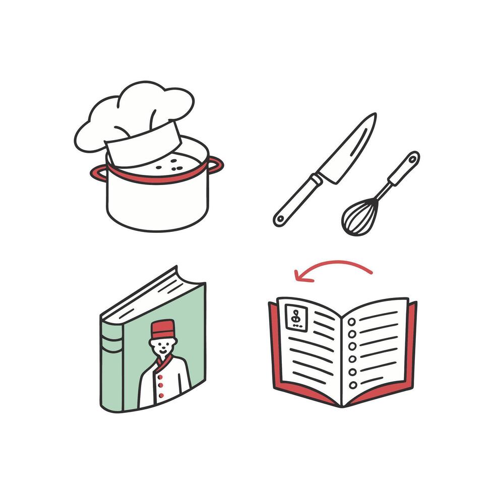 Cooking icon set with a chef, book and knife vector