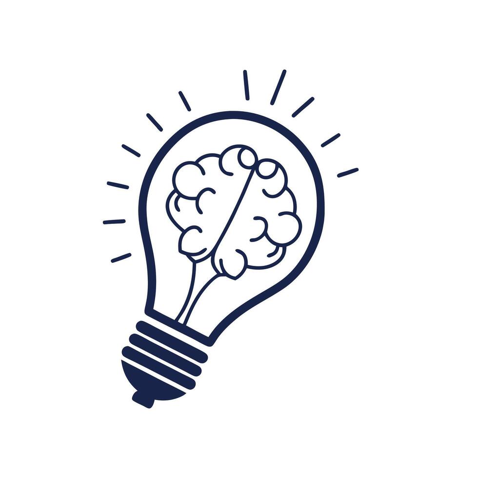 A light bulb with a brain inside it vector
