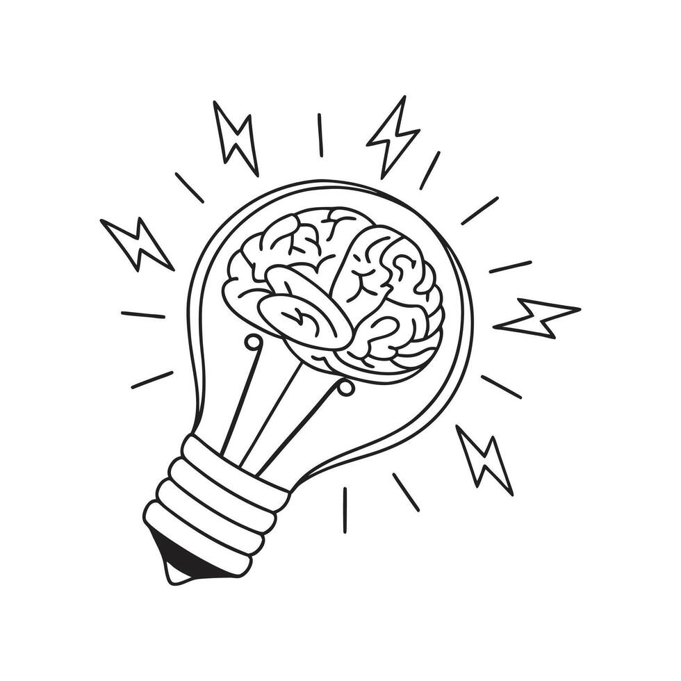 Light bulb with brain inside, illustration vector