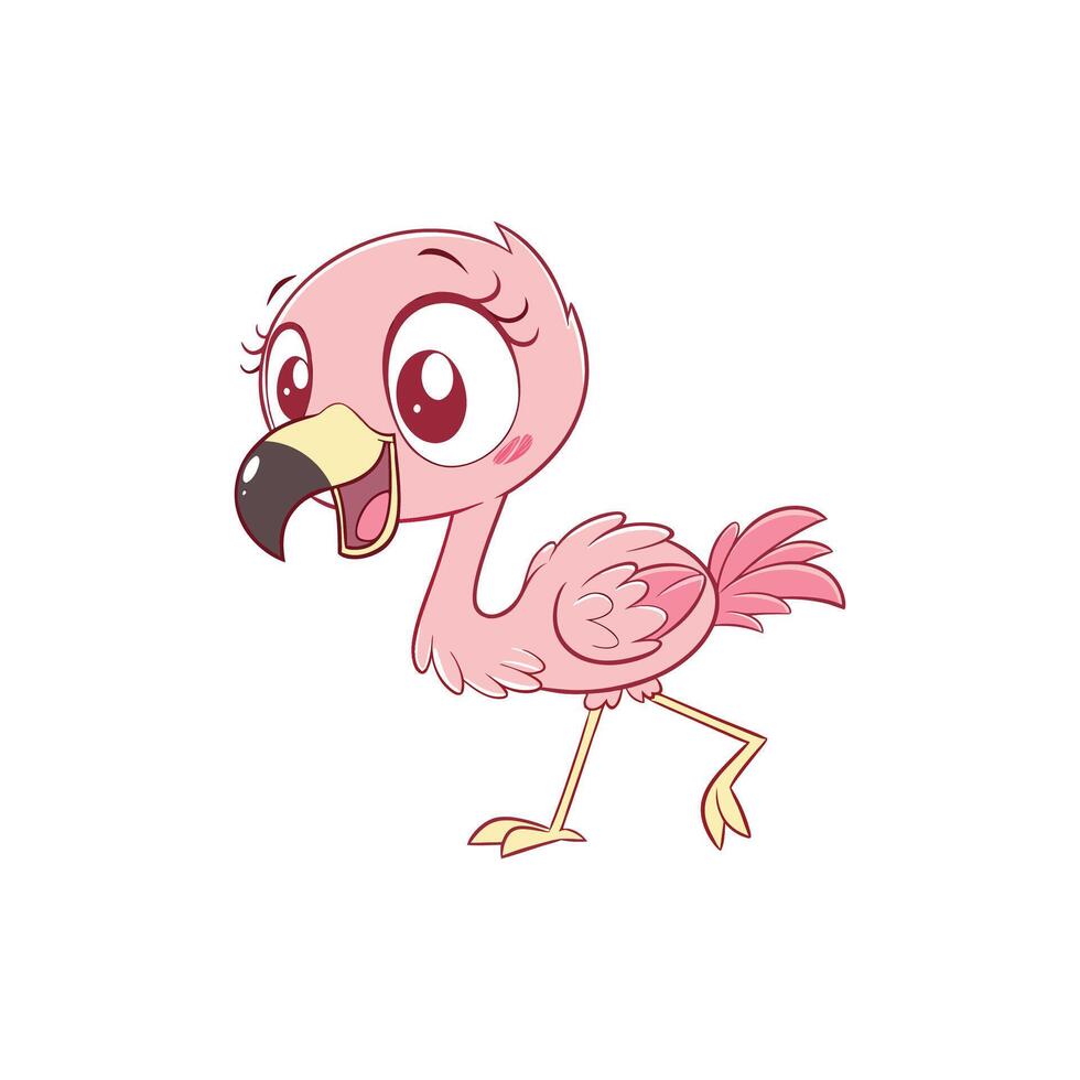 A cartoon pink flamingo with big eyes vector