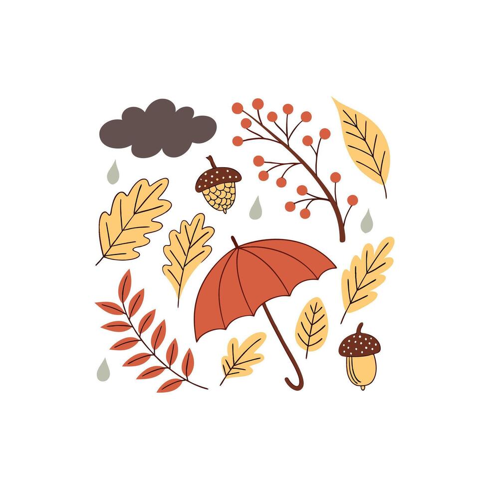 Autumn leaves and raindrops illustration vector