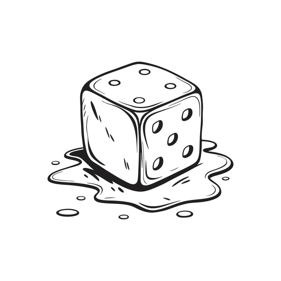 A black and white drawing of a dice with a hole in it vector