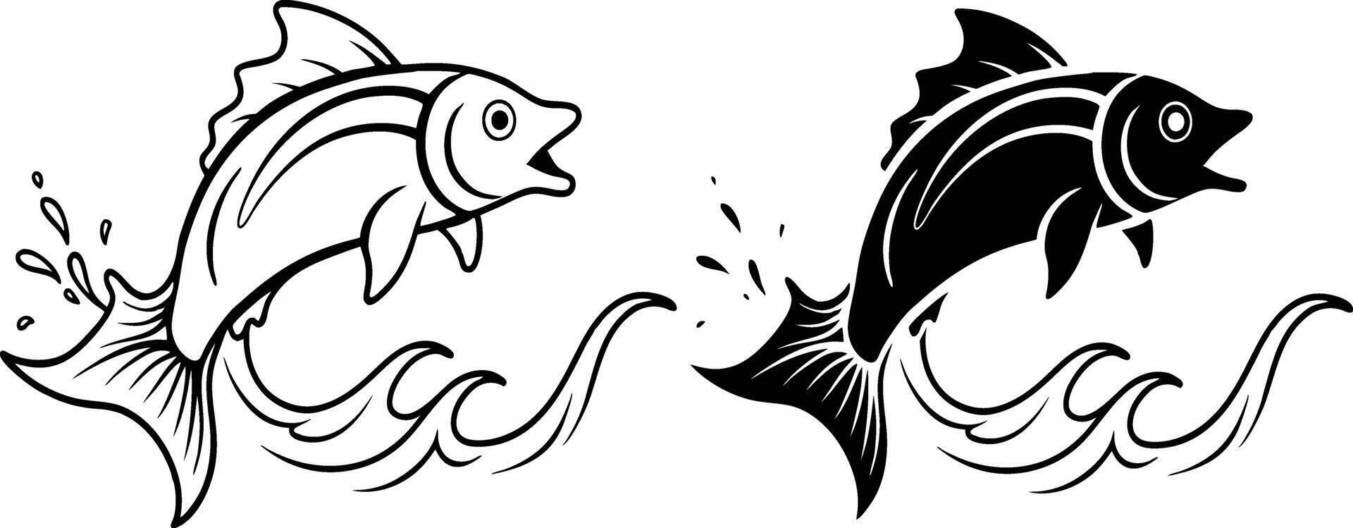 Leaping Fish Line Art Black and White Aquatic Design vector