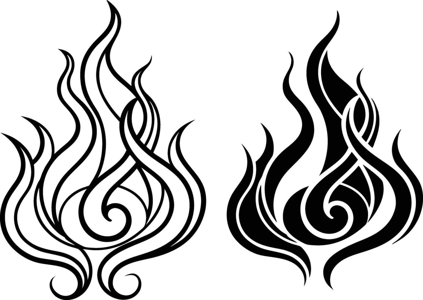 Tribal Flame Tattoo Designs Black Ink Swirls, Fire Graphics vector