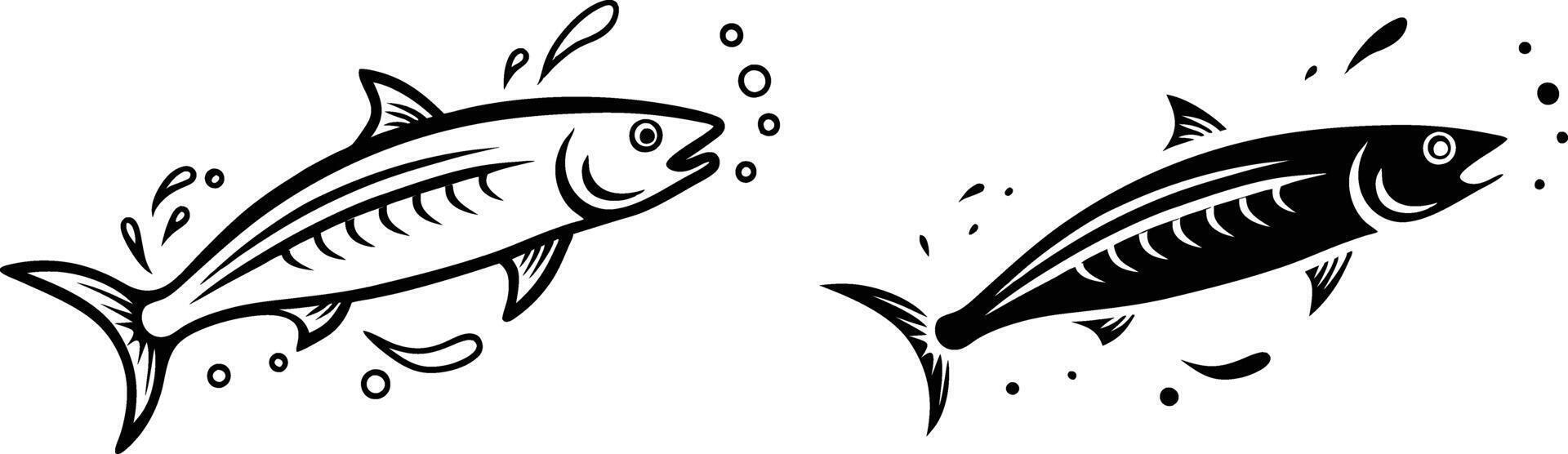Two Black and White Fish Illustrations Aquatic Life Designs vector