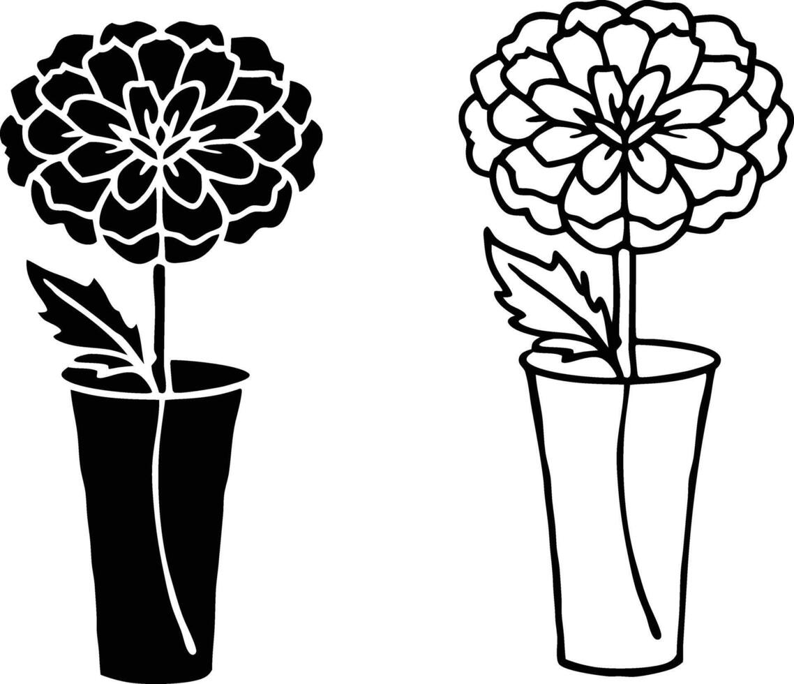 Floral Vase Designs Black and White Flower Pot Illustrations vector