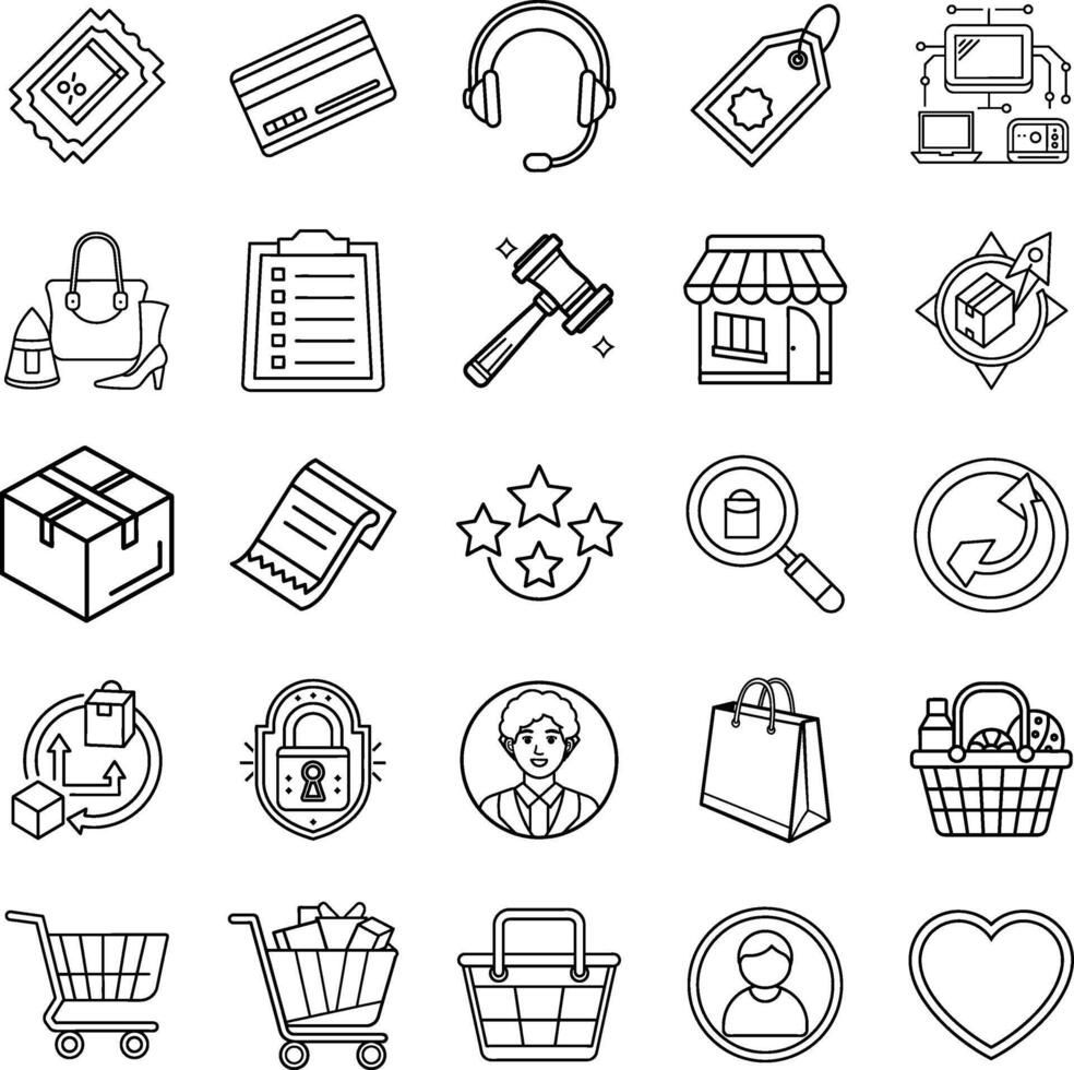 Ecommerce Icons Shopping, Retail, Online, Customer, Support, Security vector