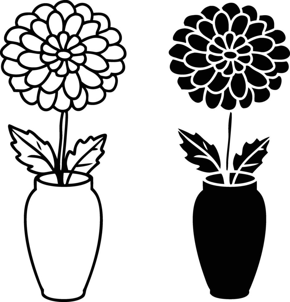Dahlia Flowers in Vases Line Art, Black and White Design vector