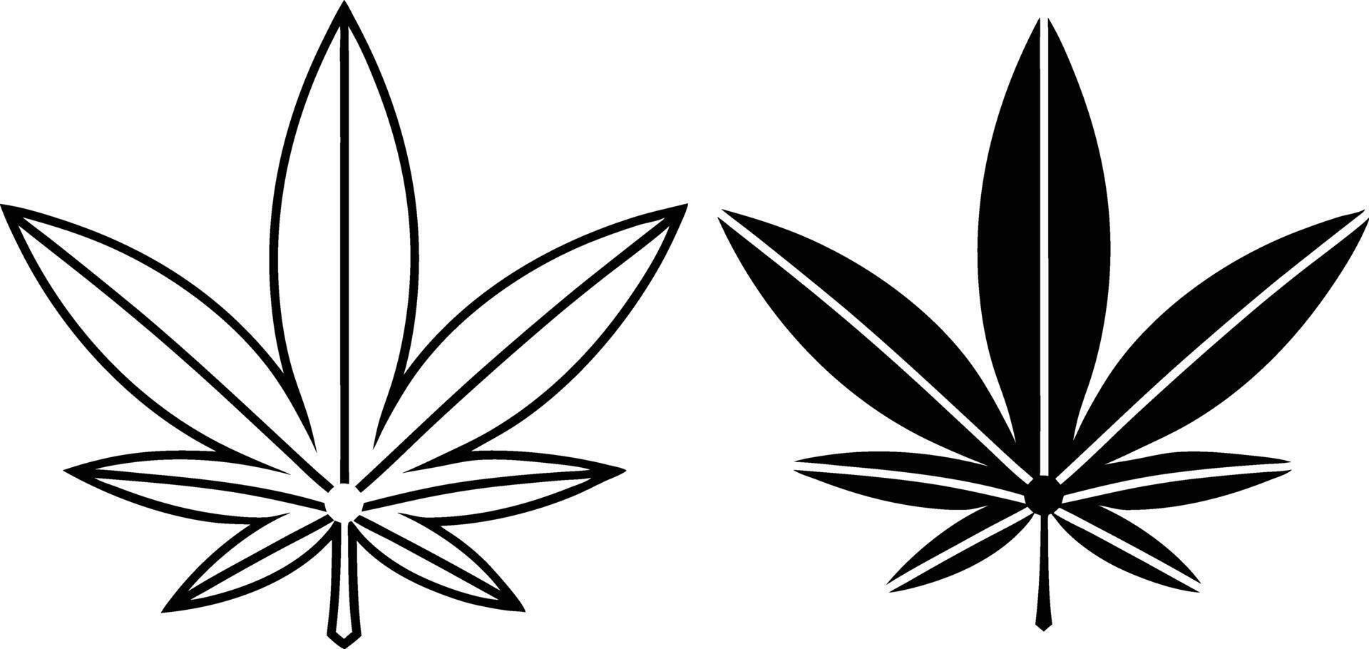Cannabis Leaf Illustrations Outline and Filled Marijuana Icons vector