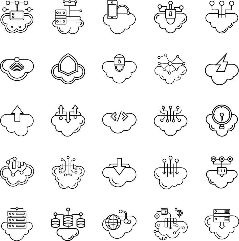 Cloud Computing Icons Server, Network, Data, Security, Mobile vector