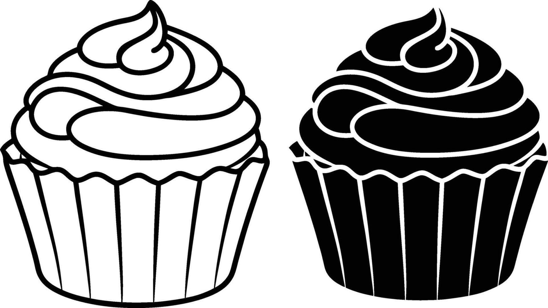 Sweet Cupcakes Outline and Solid Icon Designs, Bakery Treat vector