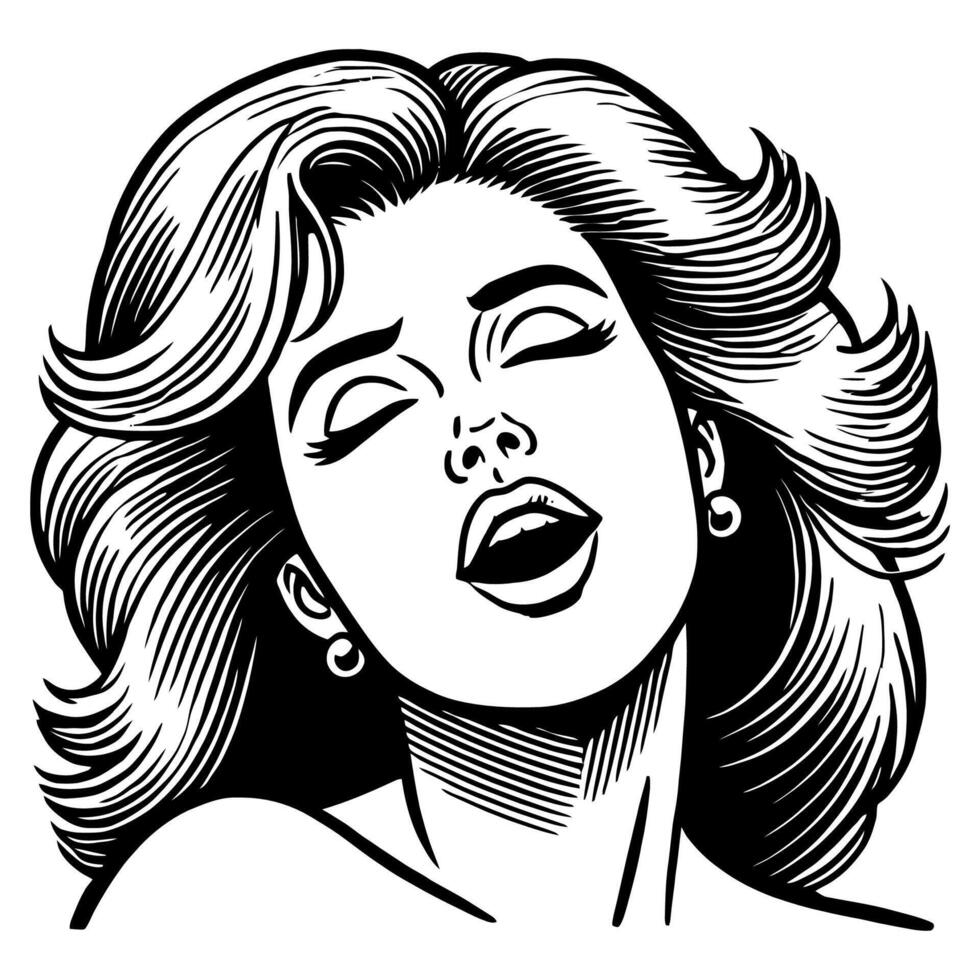 Smiling Woman in Retro Comic Style with Clean Line Art and Monochrome Illustration vector