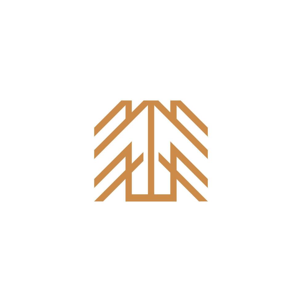 Monogram M tree line art logo design template vector