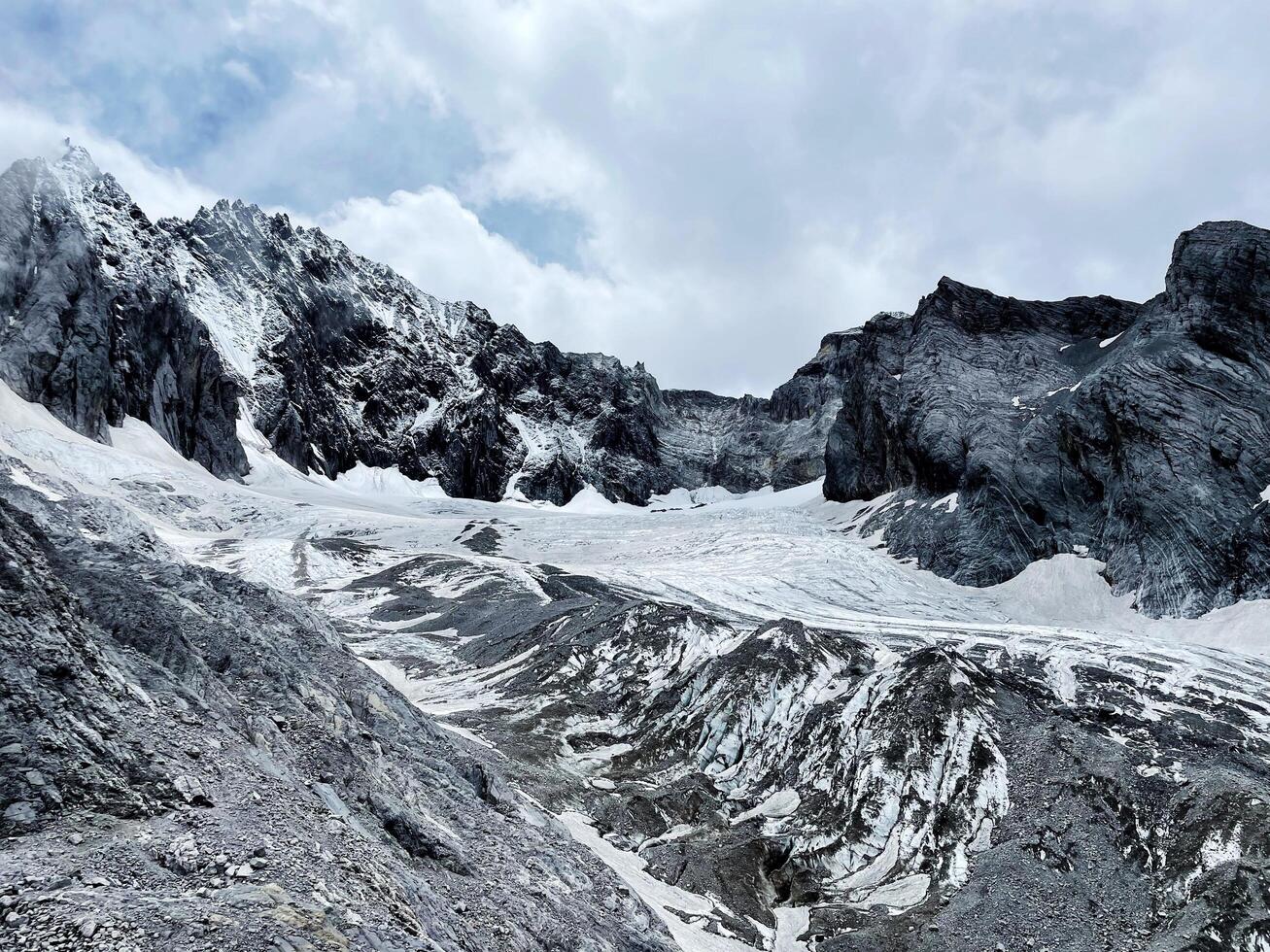 View of Jade Dragon Snow Mountain. Jade Dragon Snow Mountain is a mountain near Lijiang, in Yunnan province, southwestern China. photo