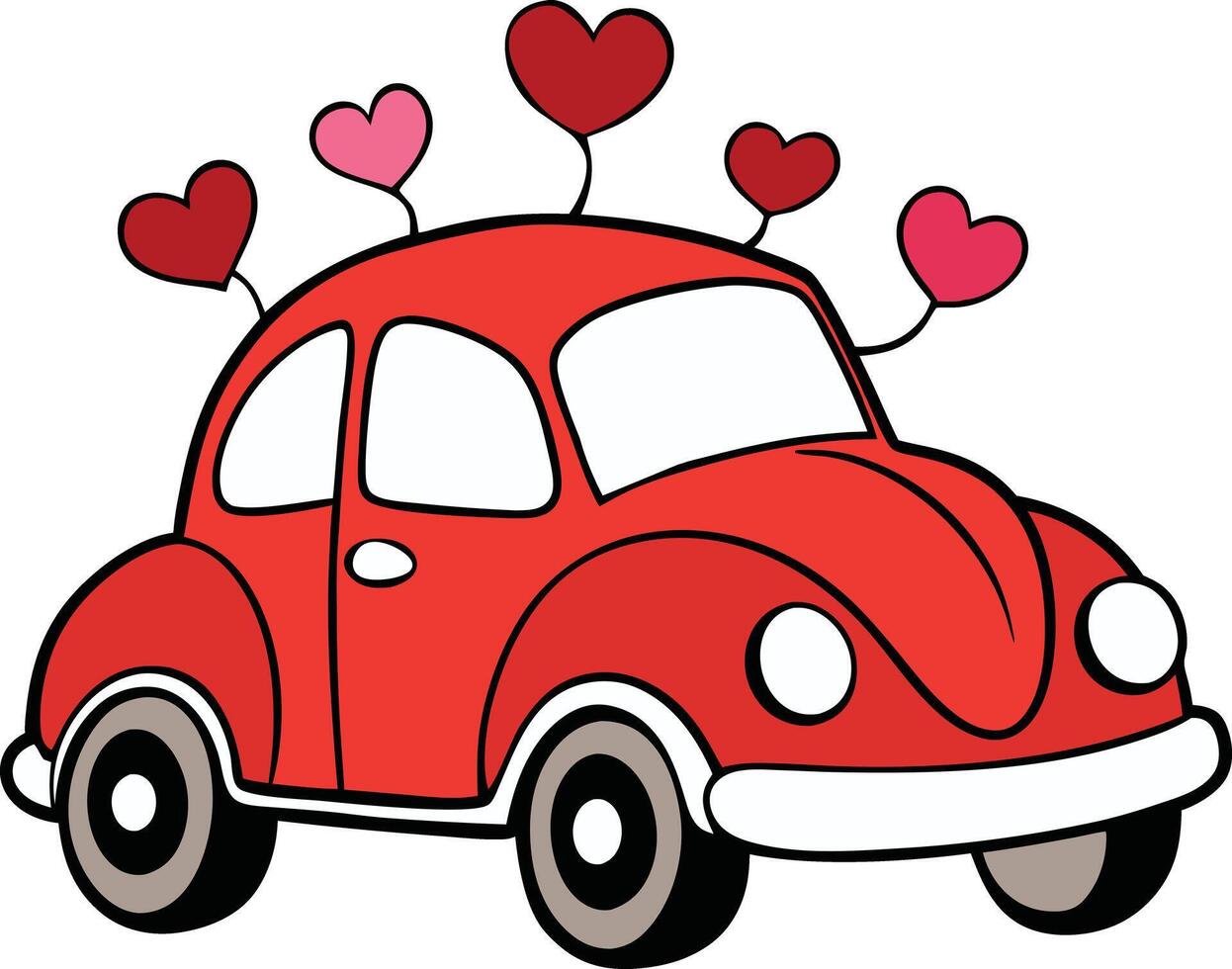 A red car with hearts vector