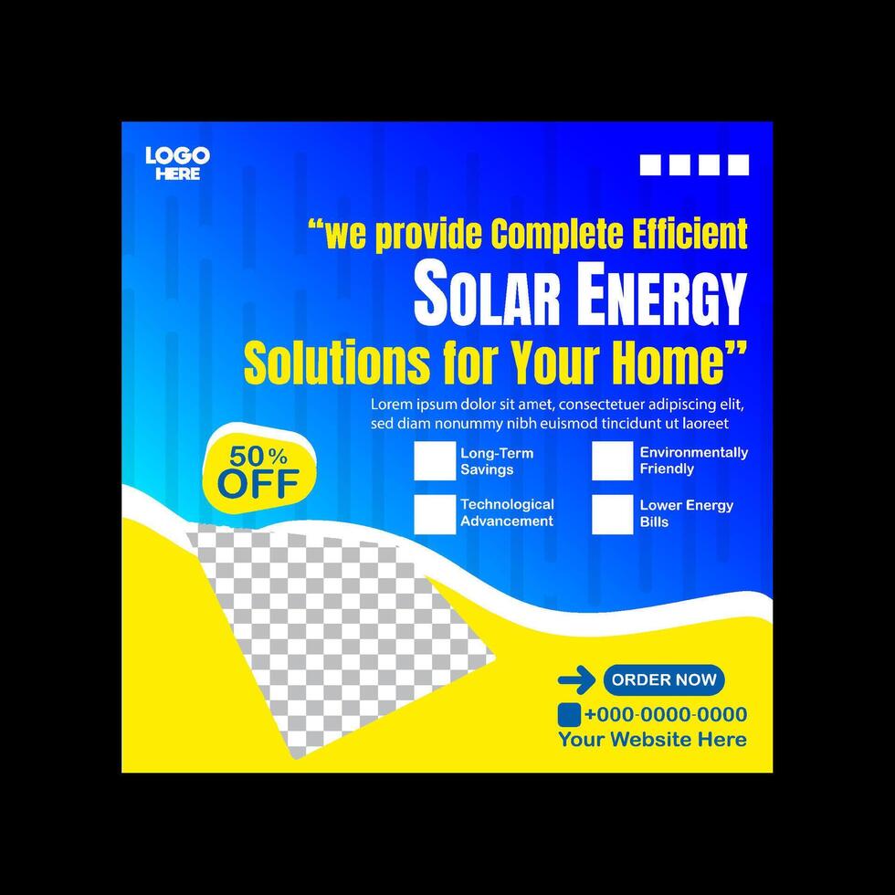 Smart Home with Solar Energy Panels social media banner template design vector