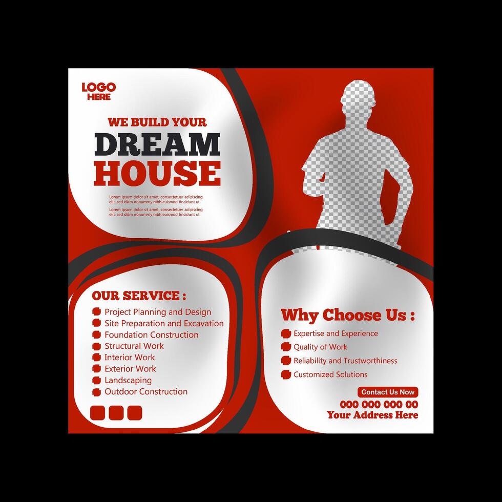 expert construction and renovation services social media poster design vector