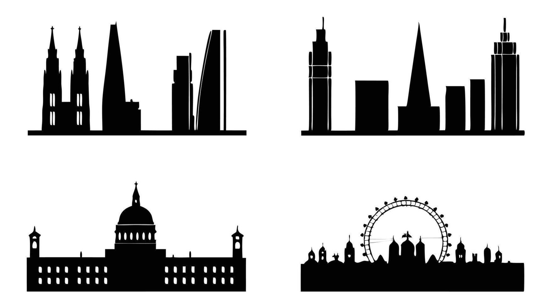 Collection of Black City Skylines for Design Projects vector
