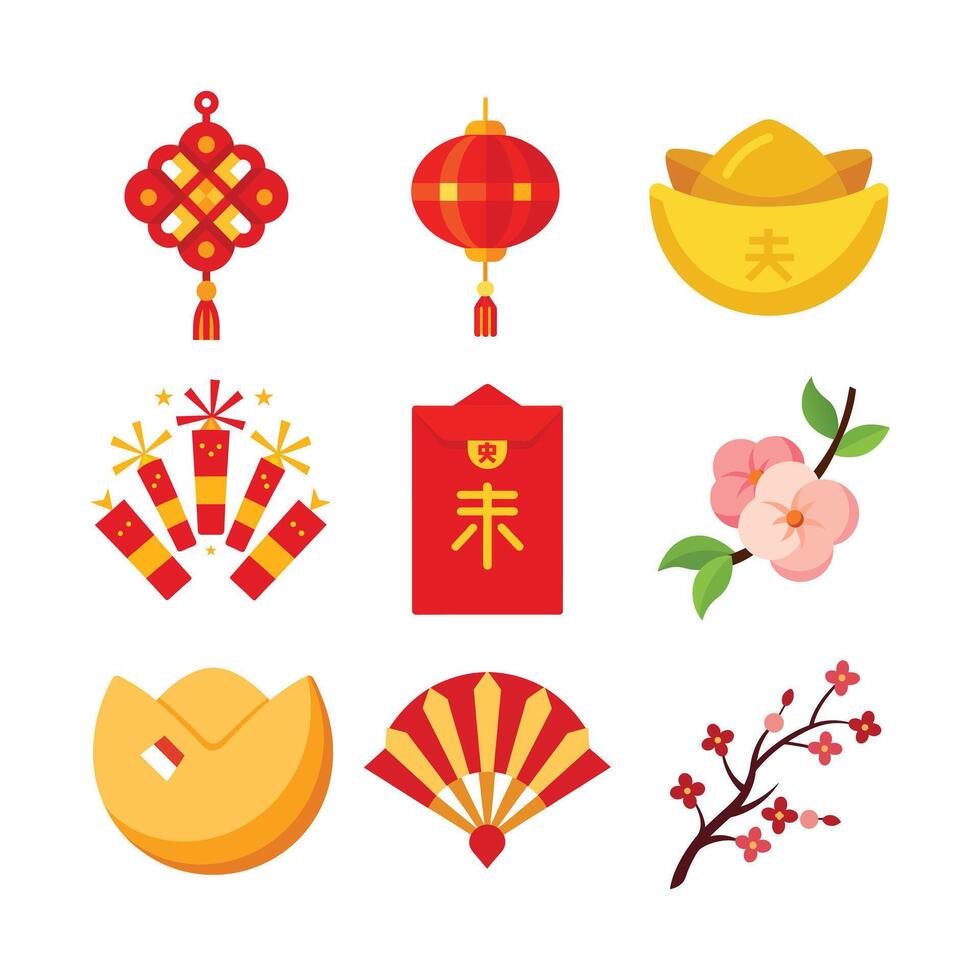 Chinese New Year Celebration Icon Set vector