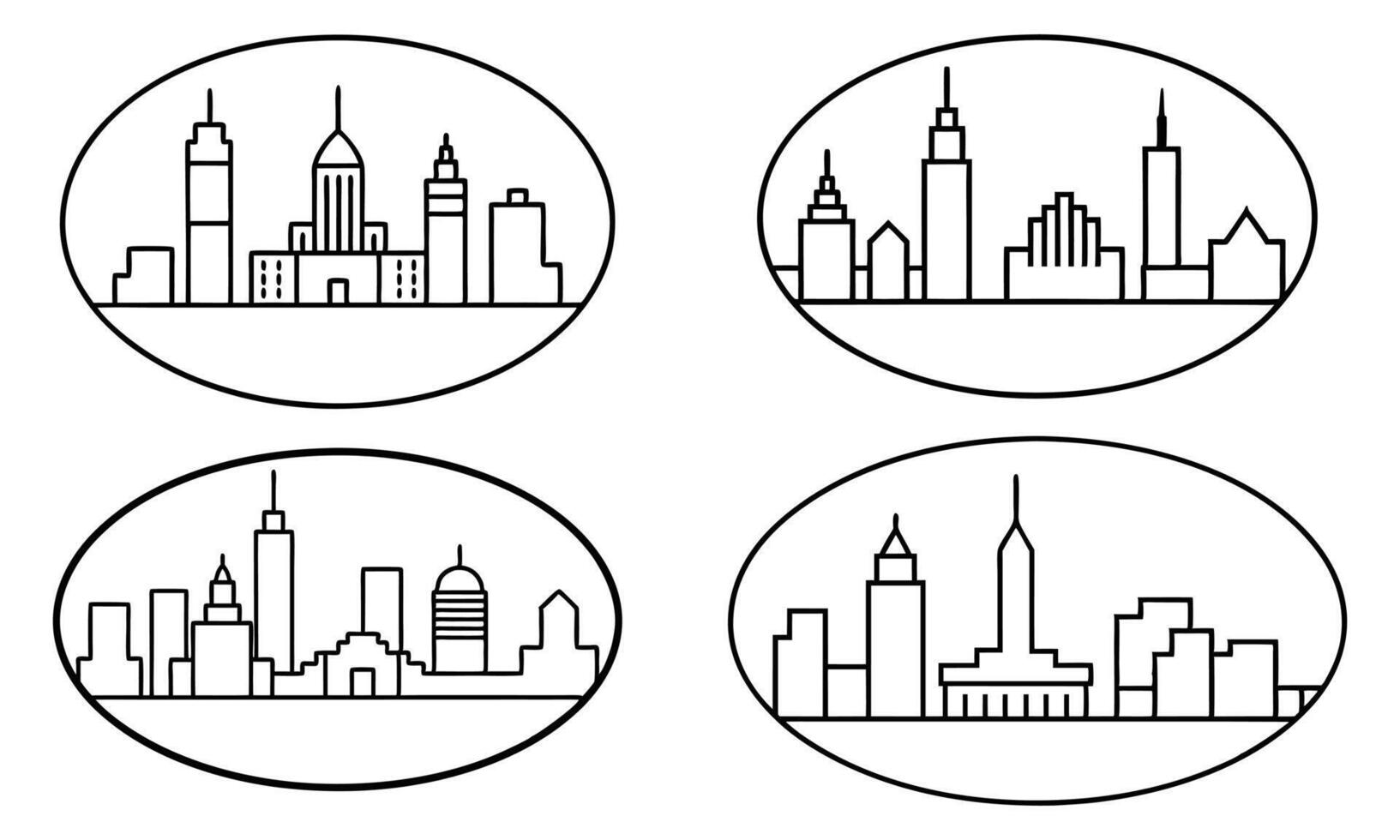 Modern City Skyline Line Art Set vector