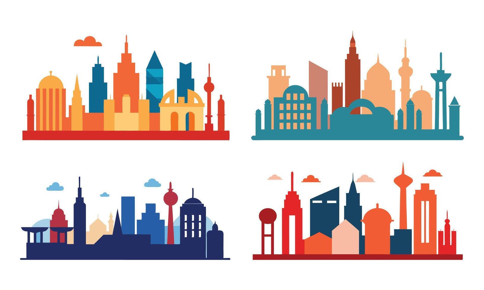 Modern City Skyline Illustration Set vector