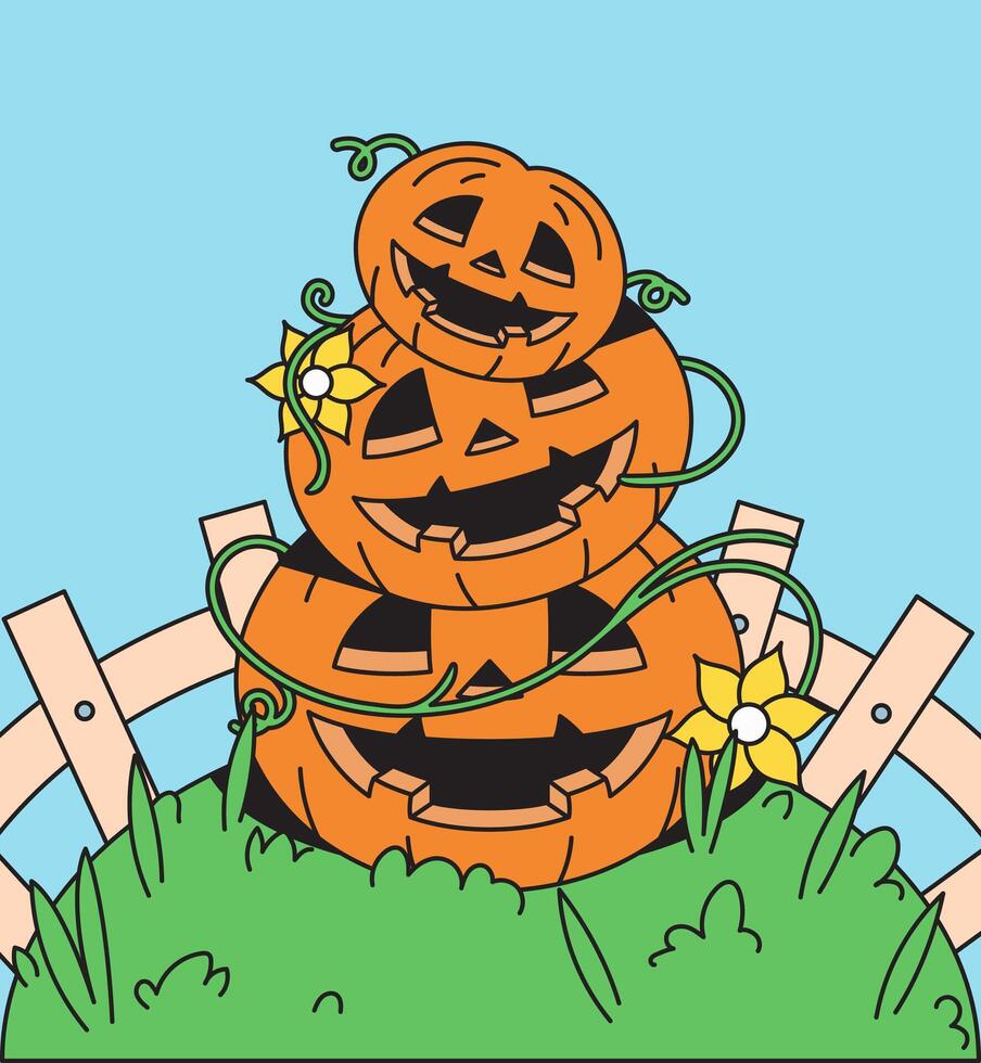 Halloween pumpkin at garden cartoon illustration vector