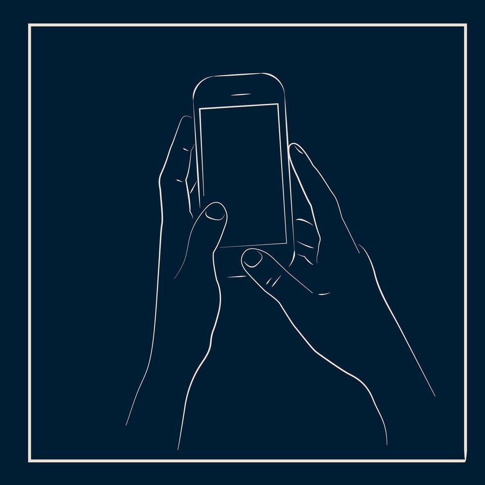 Line Art Illustration of Hands Holding Phone with Blank Screen vector