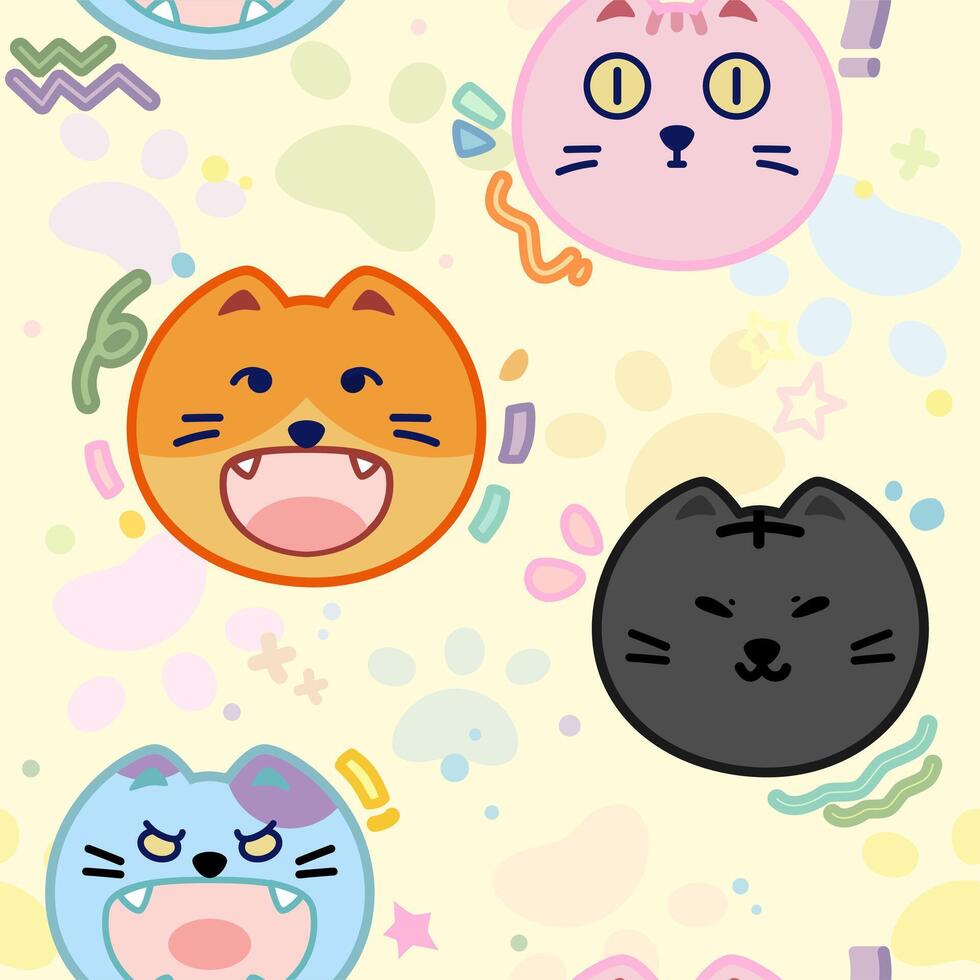 adorable happy and angry cats expression design of pattern background vector
