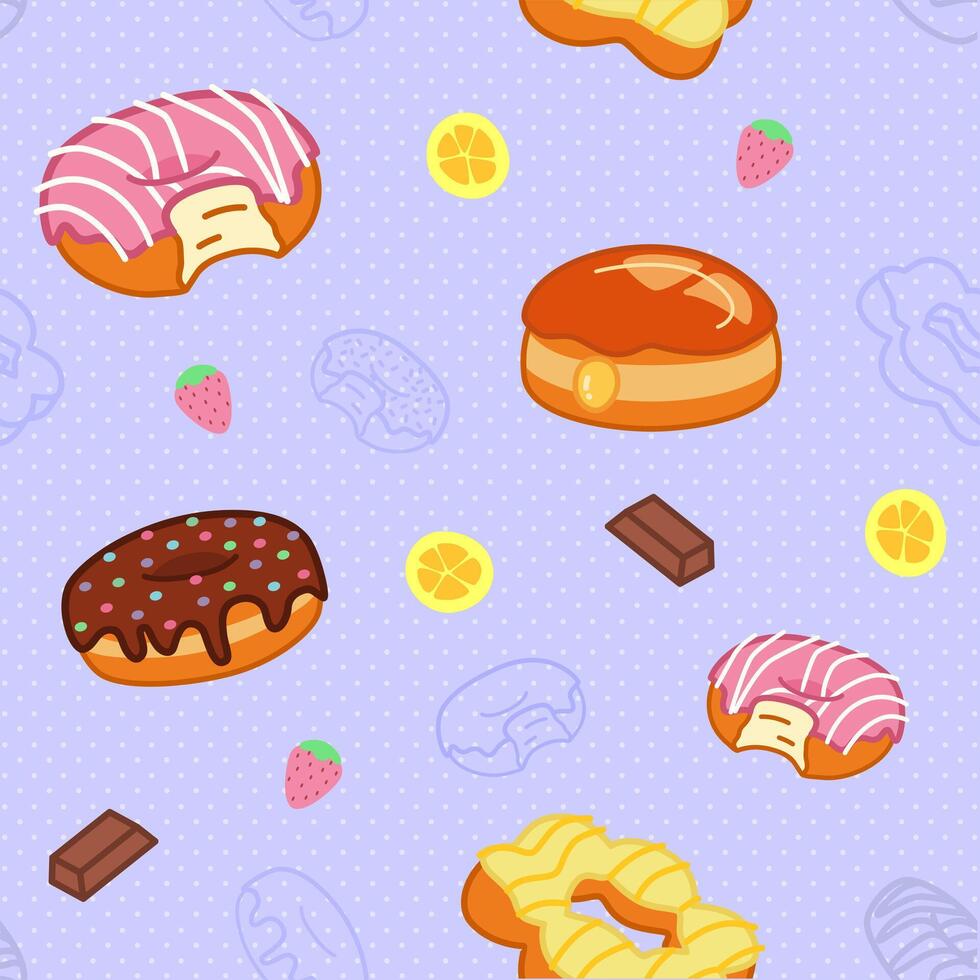 donuts with different flavor of seamless pattern design vector