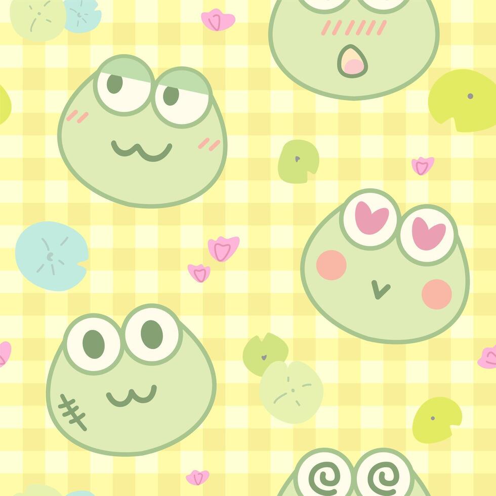 a seamless pattern design of shy and loved frog cartoon vector