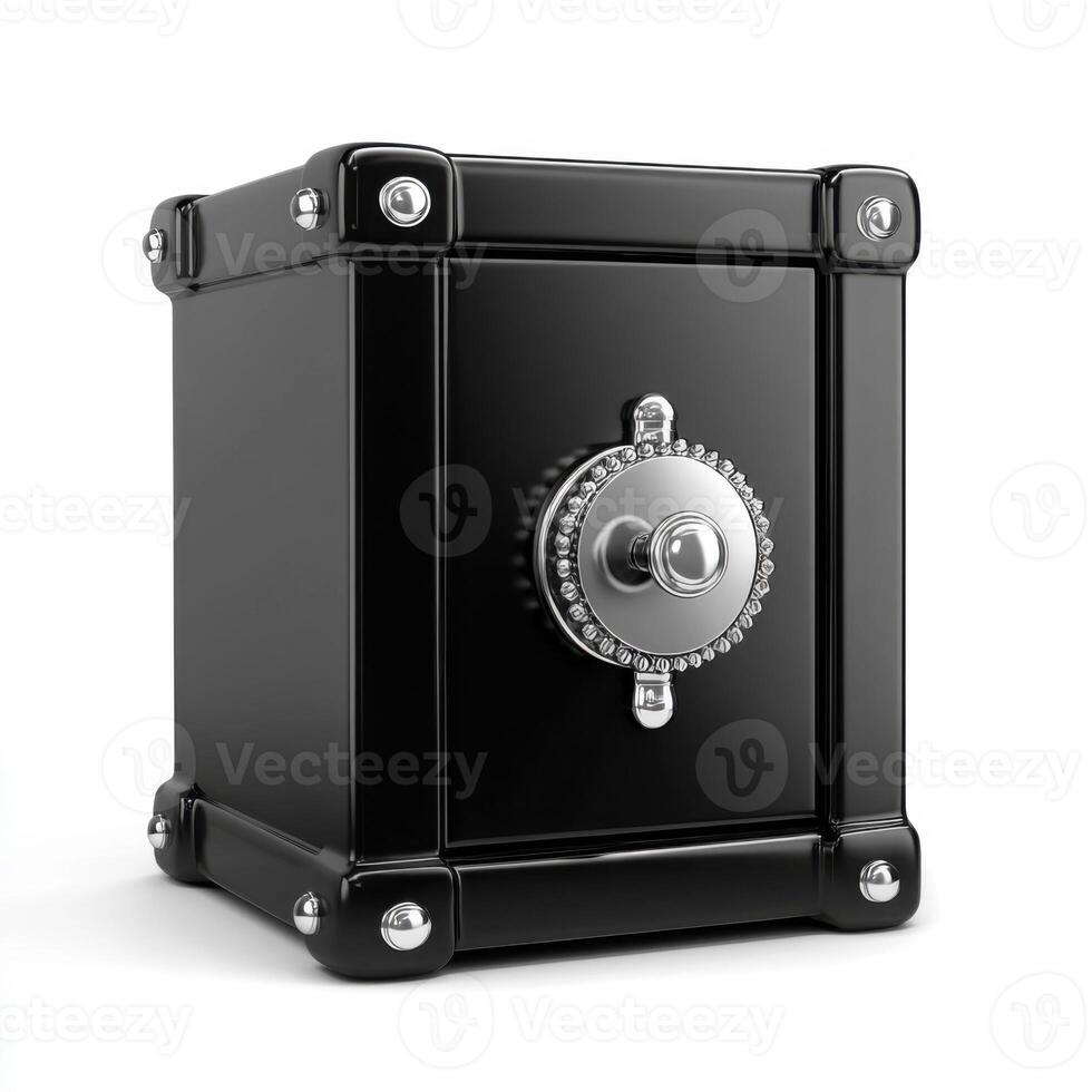 Black safe with combination lock on white background photo