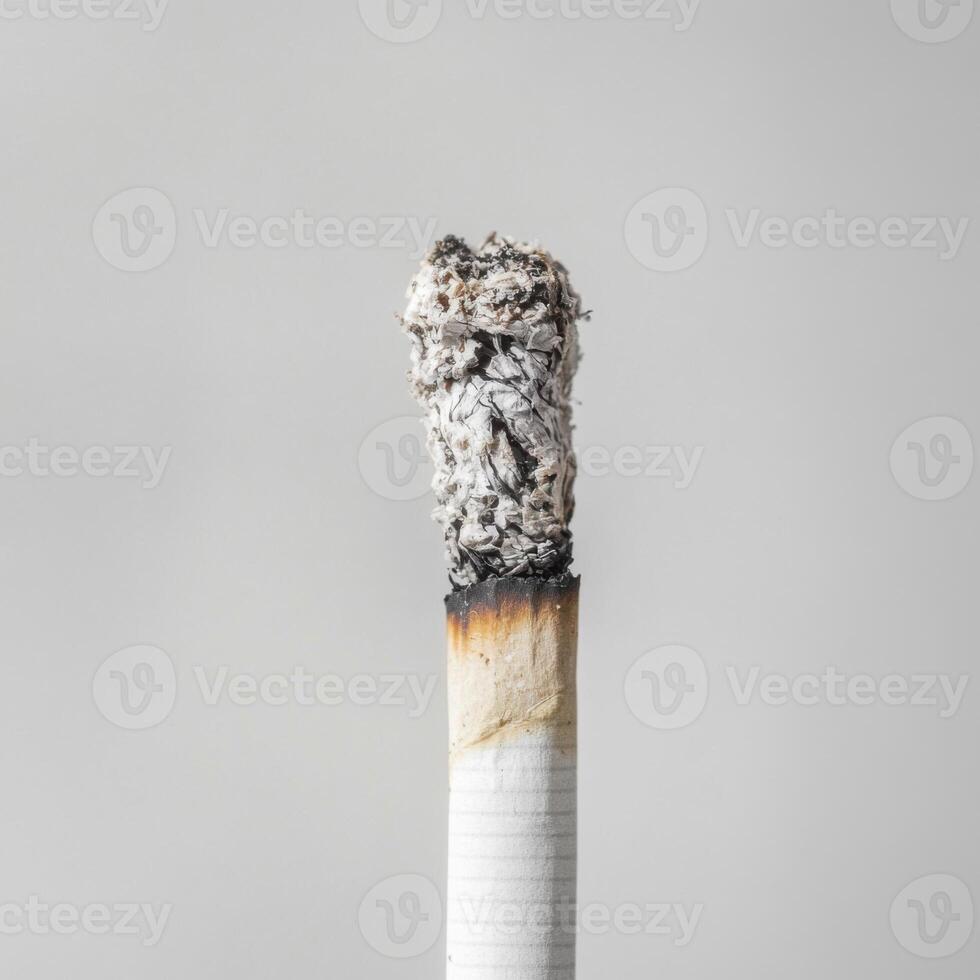 Close-up of a burning cigarette with ash on top photo